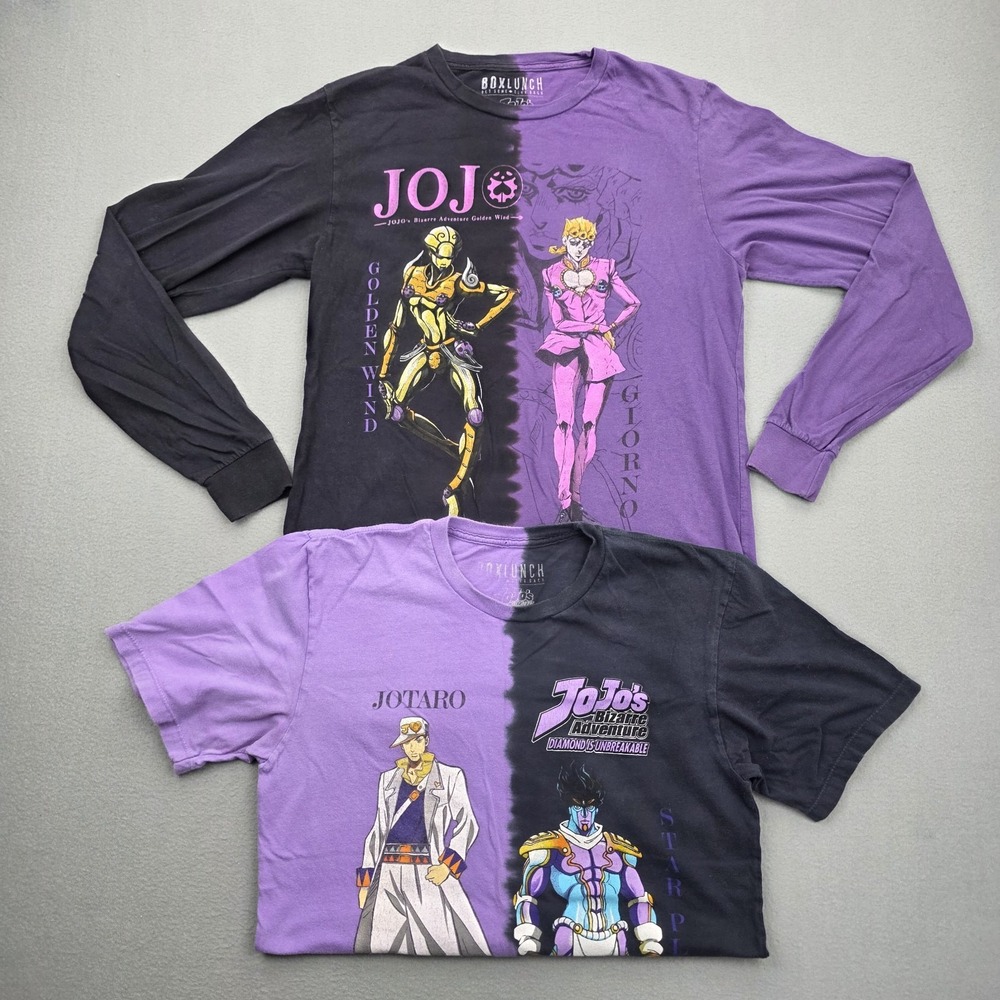 Lot 2 Jojo Bizarre Adventure Shirt Mens Small Back Purple Split Dye Jotaro